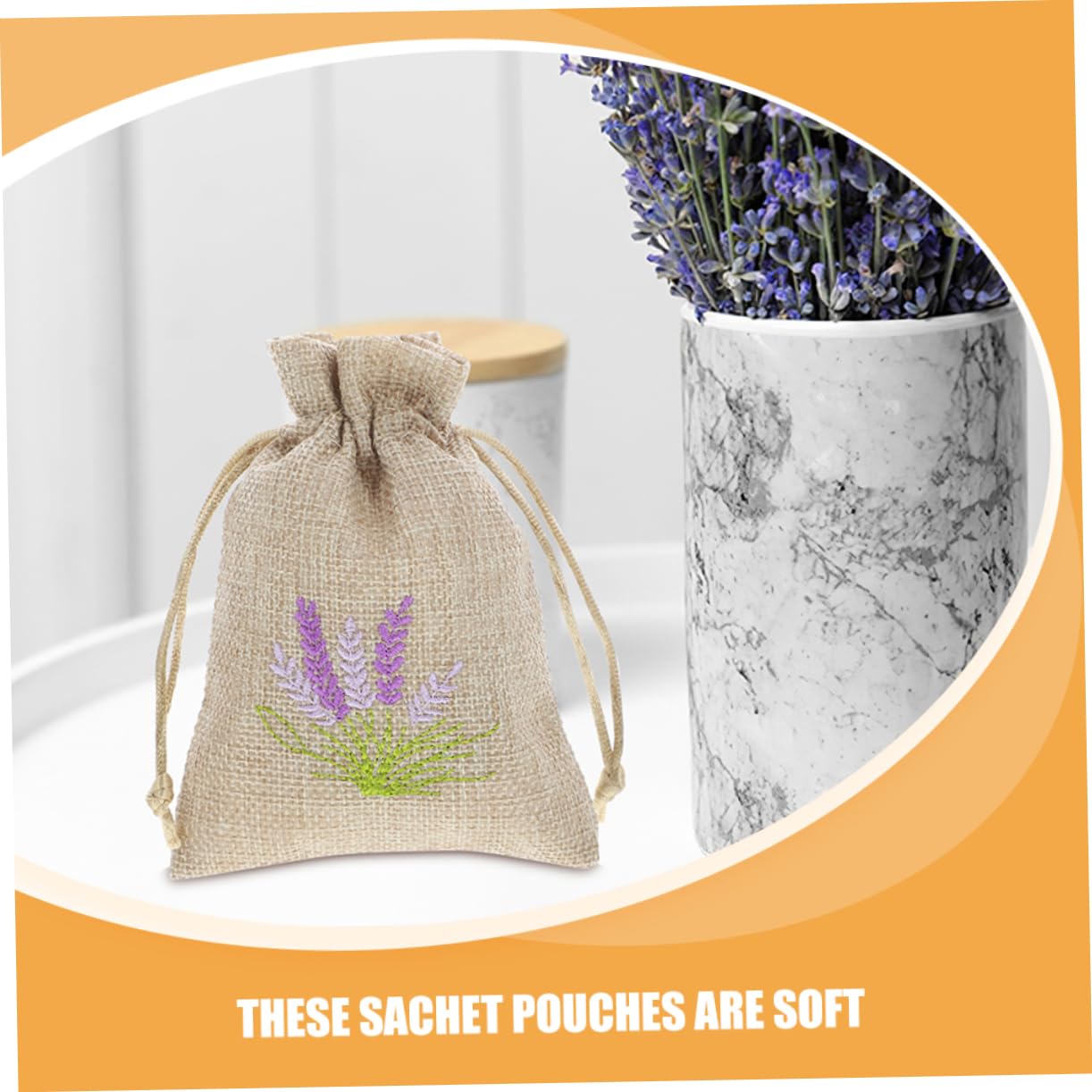 JECOMPRIS 22 Sacchetti di Iuta Ricamo Lavanda, Sacchetti Ricaricabili Chiusura a Coulisse, Design Elegante per Gioielli e Piccoli Oggetti, 10x14cm