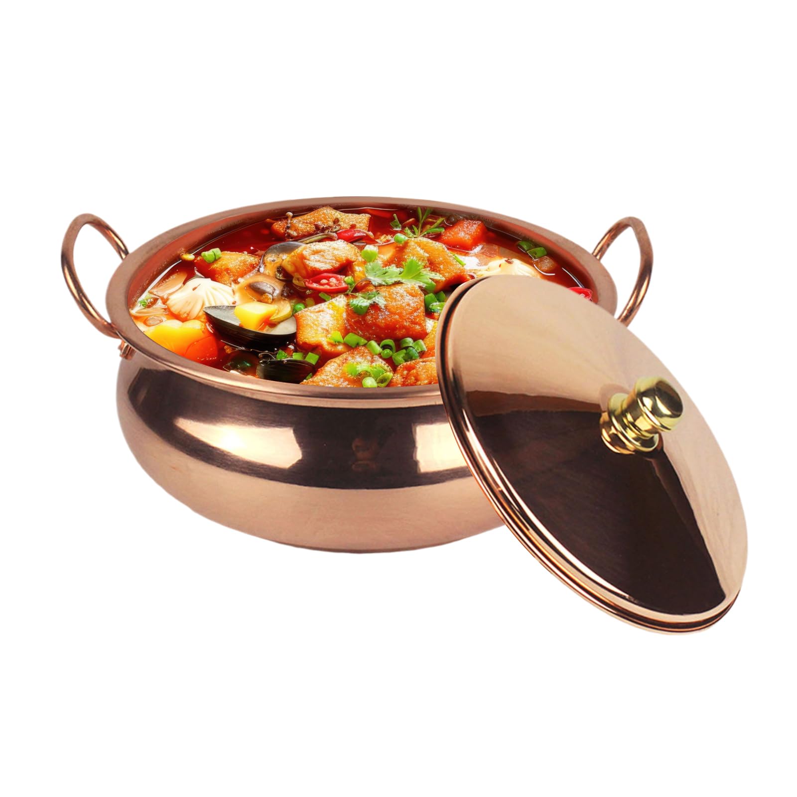 Pentola in Rame Puro Pentole Elegante addensata Pentola Calda Fatta a Mano Shabu per Ristorante Domestico, Adatta a Tutti i Tipi di Fornelli, Conducibilità Termica, Multifunzionale, 26 cm