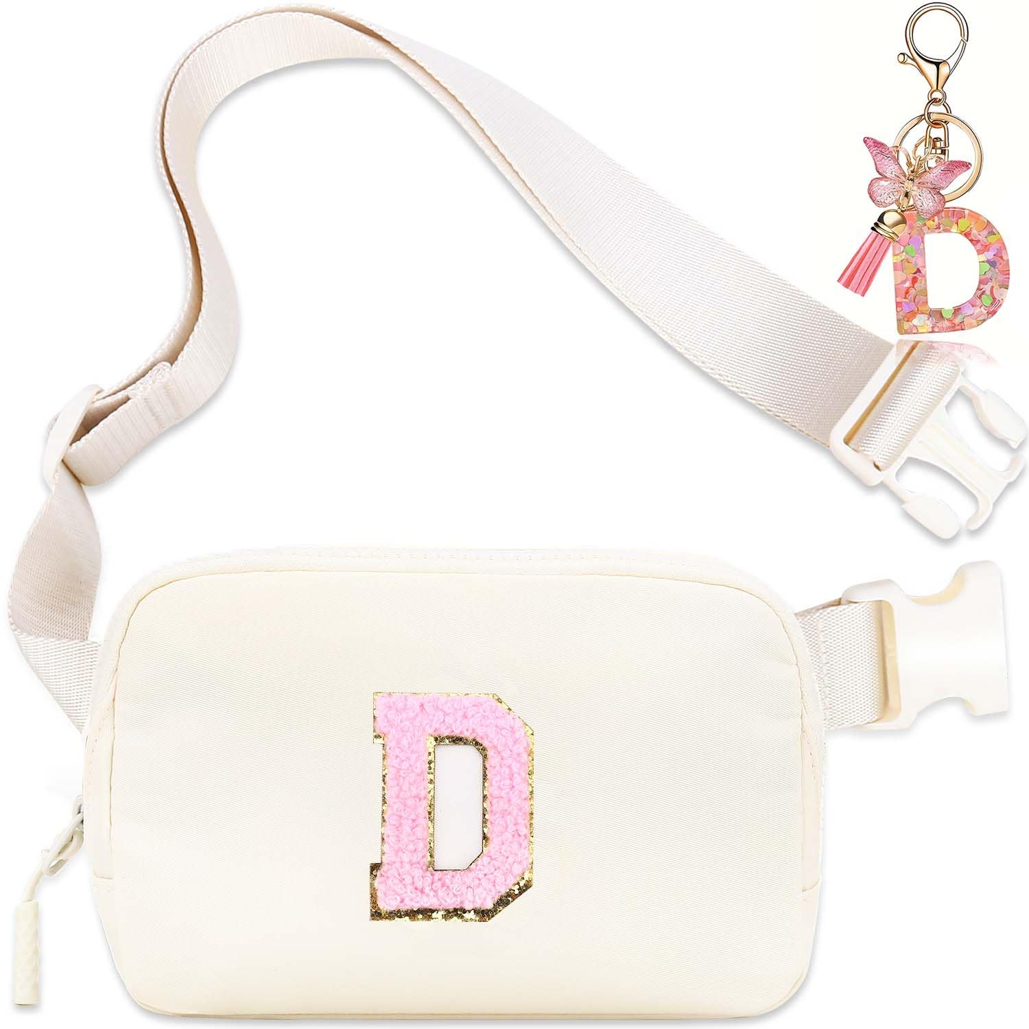 Birthday Gifts for Teenager Girls Kids - Personalized Belt Bag for Girls Women Fashion Waist Packs Trendy Travel Fanny Pack Crossbody Bags with with Initial Letter Patch Cute Stuff D