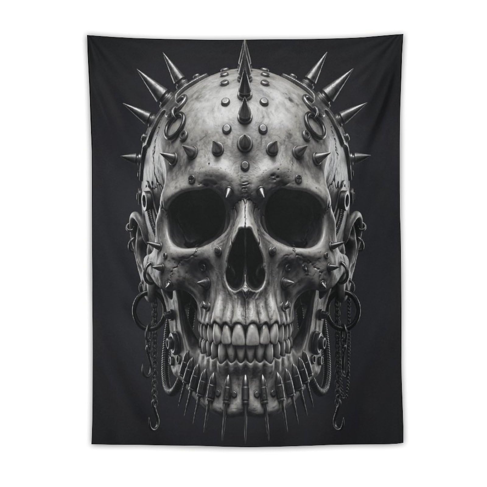 H3B8U2Y5 Black Punk Metal Skull Wall Tapestry, Gothic Oil, Dorm Room