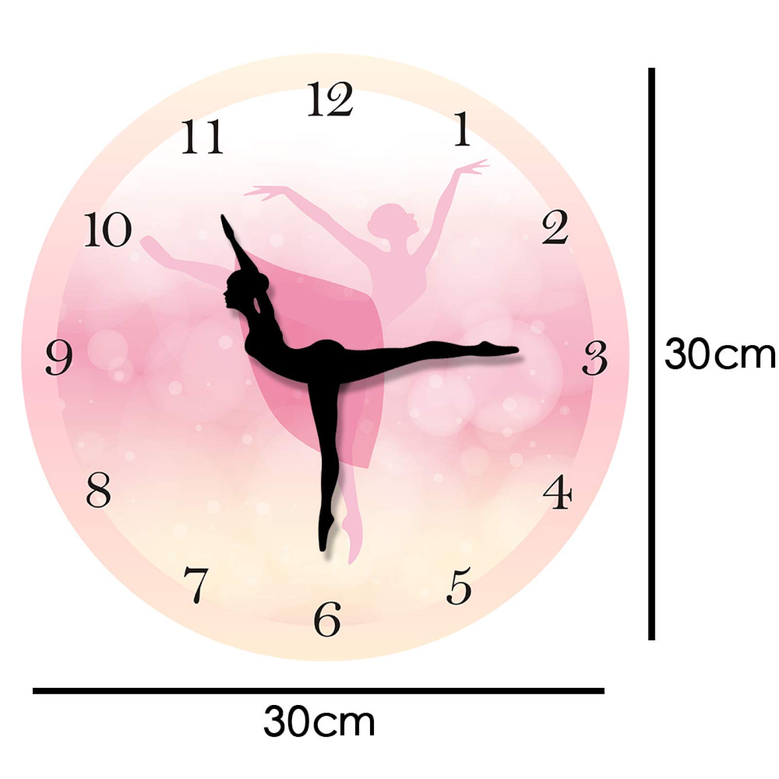 Ballerina di danza classica con numeri arabi Decorazione camera da letto per ragazza Orologio da parete rosa principessa Ballerina con orologio da parete in movimento - 30cm