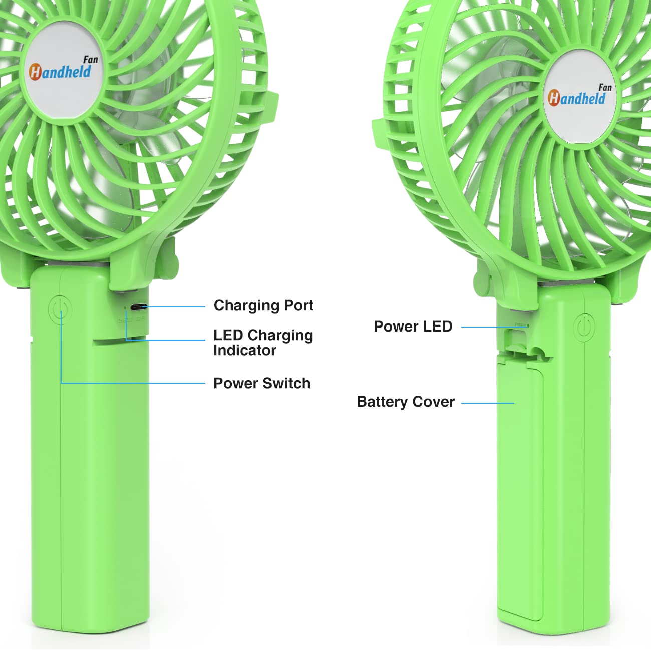 Ventilateur USB Rechargeable 2000mAh - Mini Ventilateur Silencieux 3 Vitesses, 135° Inclinable, 12h Autonomie