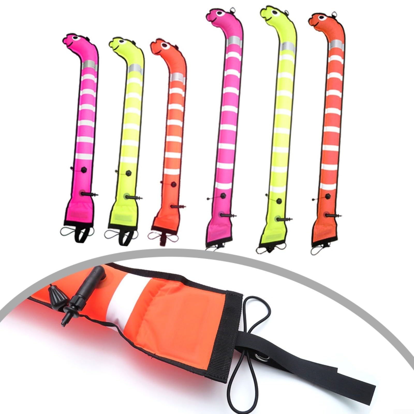 Boa subacquea SMB per sub, boa di segnalazione con strisce riflettenti, gonfiabile tramite bocchino o gonfiatore, boa visibile per il traffico in barca, arancione, 1,5 m x 15 cm (1,5 m x 15 cm, giallo