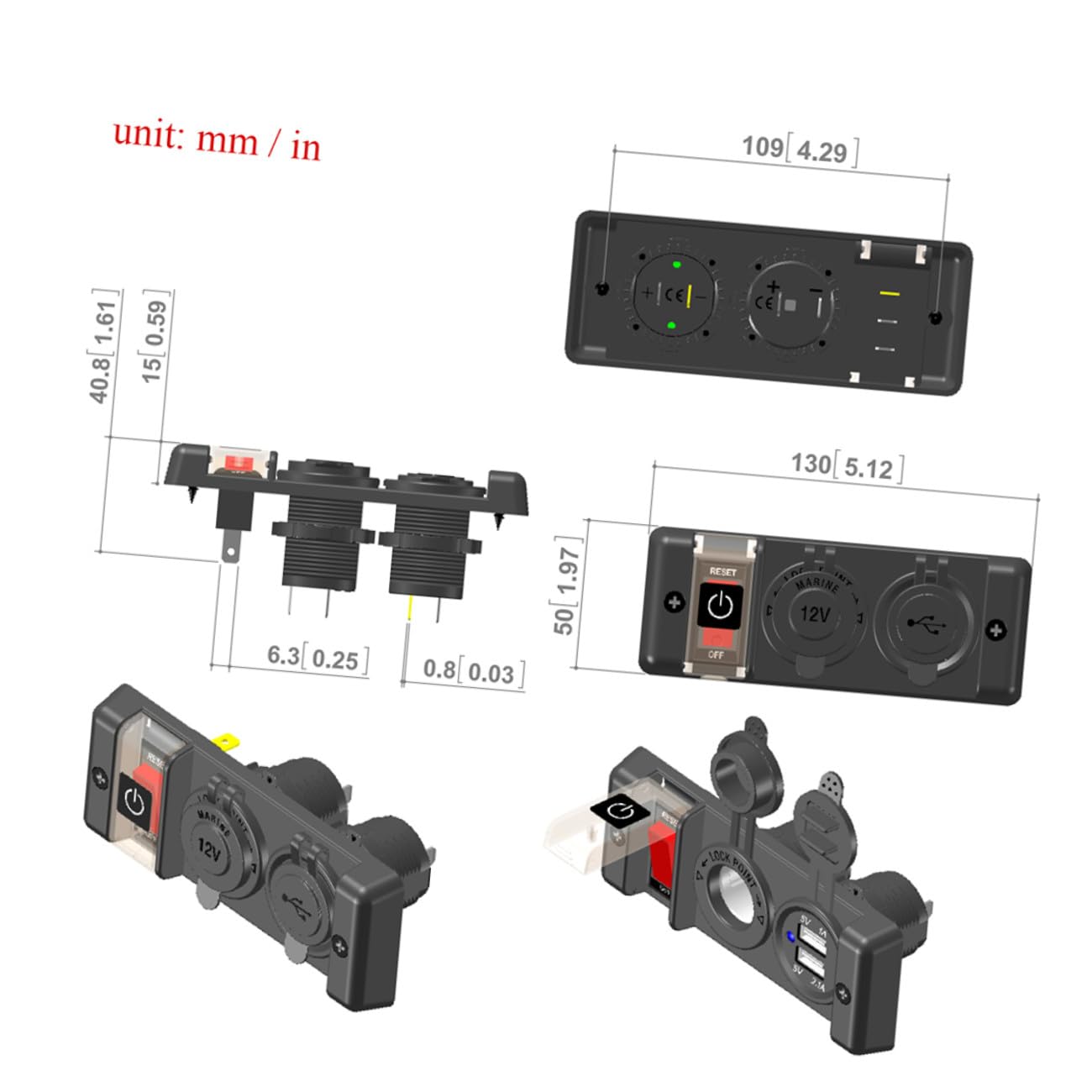 Prise Allume-cigare Chargeur USB Double 12-24 V en Abs Noir