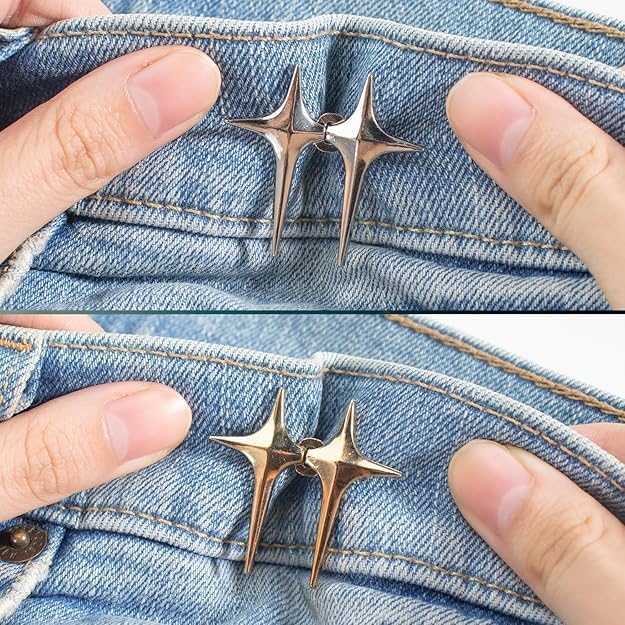 Image of Adjustable Waist Buckle for Loose Jeans Pants, Pearl Detachable Instant Jeans Button Pins Waist Tightener Set, Make The Waist Fit for Skirt Pants Robe (Pack of 2)