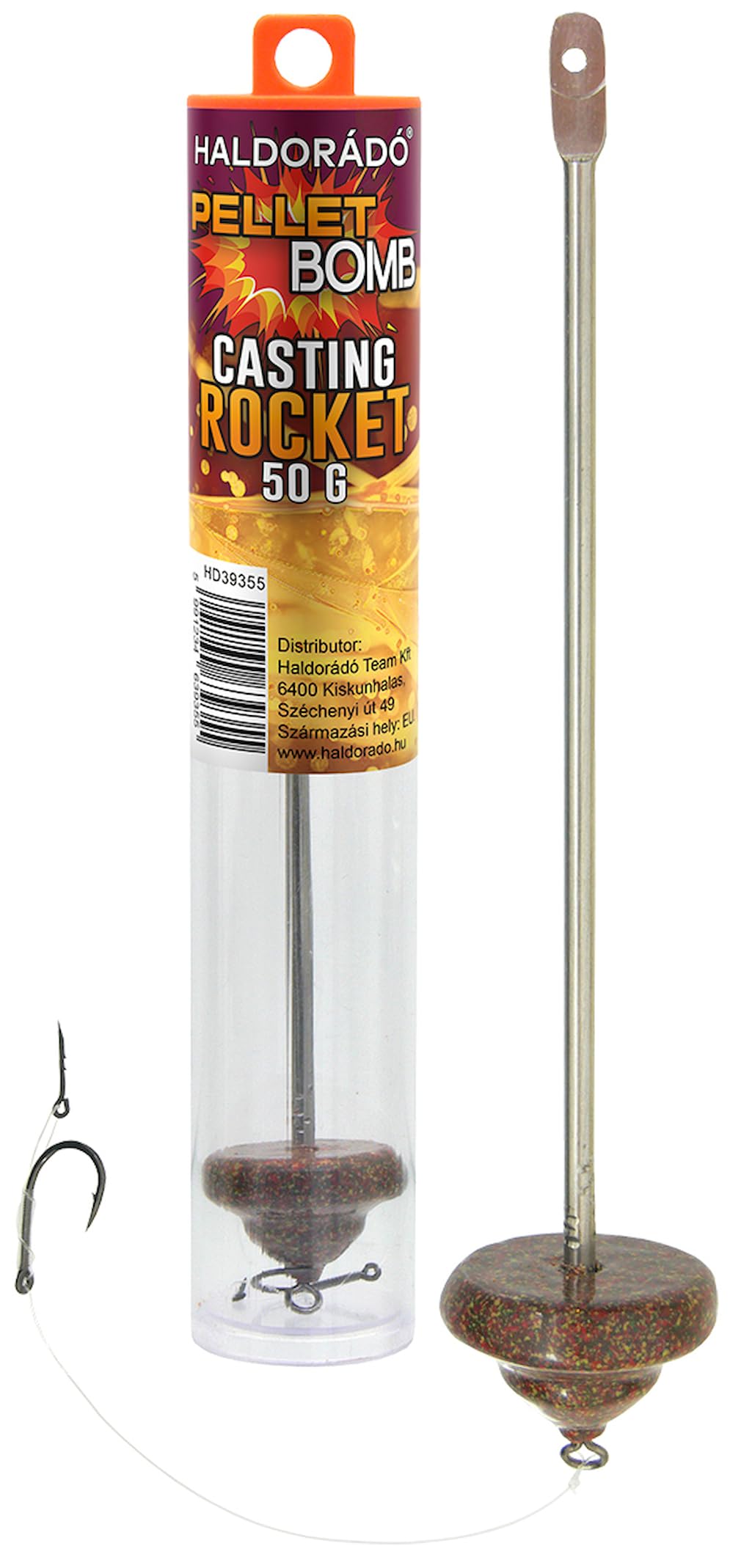 Haldorádó Pellet Bomb Casting Rocket 50g - Complete Ready-to-Use Carp Fishing Rig - Innovative Bait Delivery System with Threaded Lead & Integrated Hook Link
