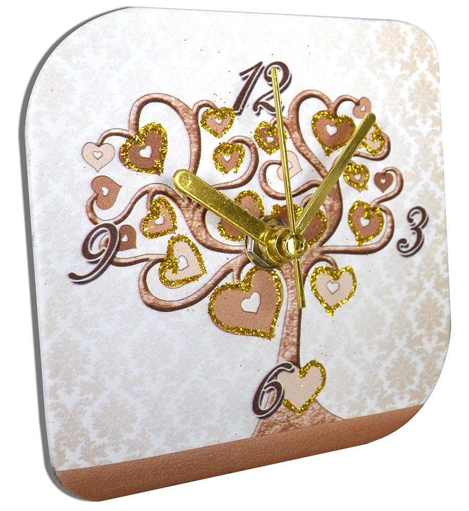 SET 6 pz Orologi da tavolo ALBERO DELLA VITA CUORE personalizzato in scatola da regalo. Bomboniere, Battesimo, Comunione, Cresima, Laurea, Matrimonio, Anniversari. Originali moderni (Oro, 6)