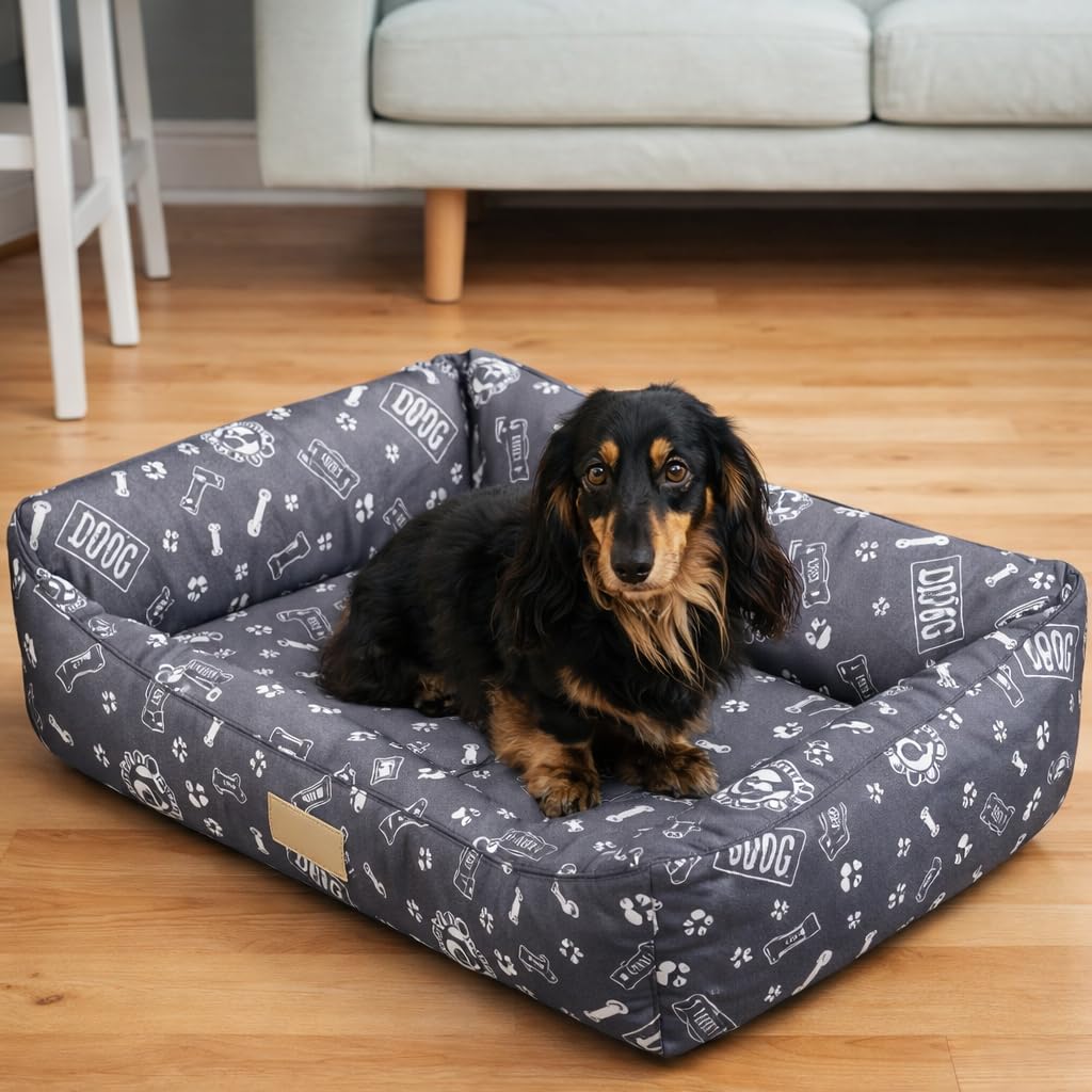 TIENDA EURASIA - Cama de Perro, Cama para Perros Grandes, Medianos y Pequeños, Divertida Cama Perro de Poliester con Interior con Comodas Fibras de Algodon (80 x 60 cm)