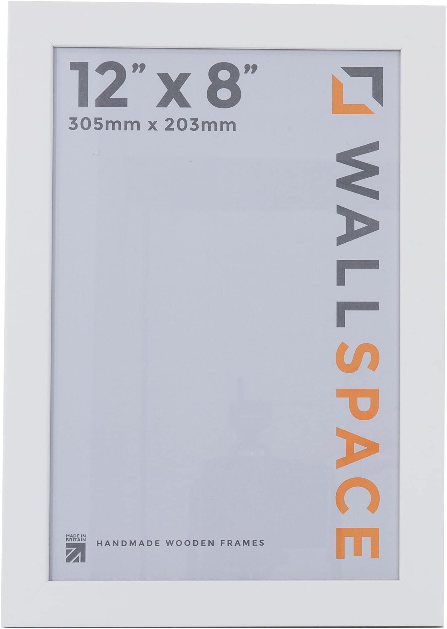 Wall Space 12x8 White Photo Frame for Wall Mount - 12 x 8 inch Picture Frame for Prints, Photo & Image - 8x12 Poster Frame Made of Natural Solid Wood & Real Glass - Handmade in the UK (305 x 203mm)
