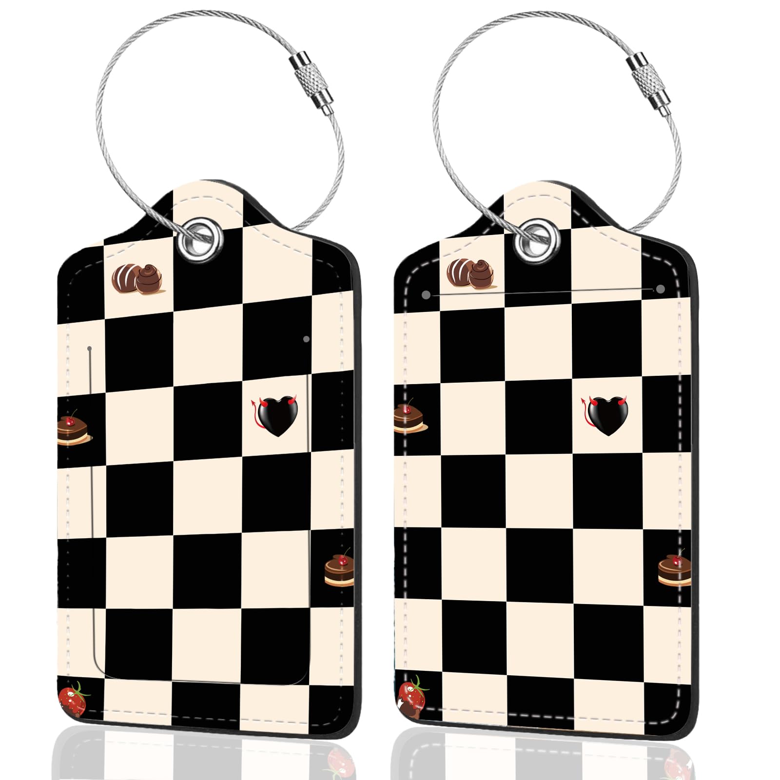 2Pack Luggage Tags for Suitcases, Cute Unique Pu Leather Cruise Luggage Tag with Privacy Cover ID Label Address Card and Metal Ring Suitable for Women