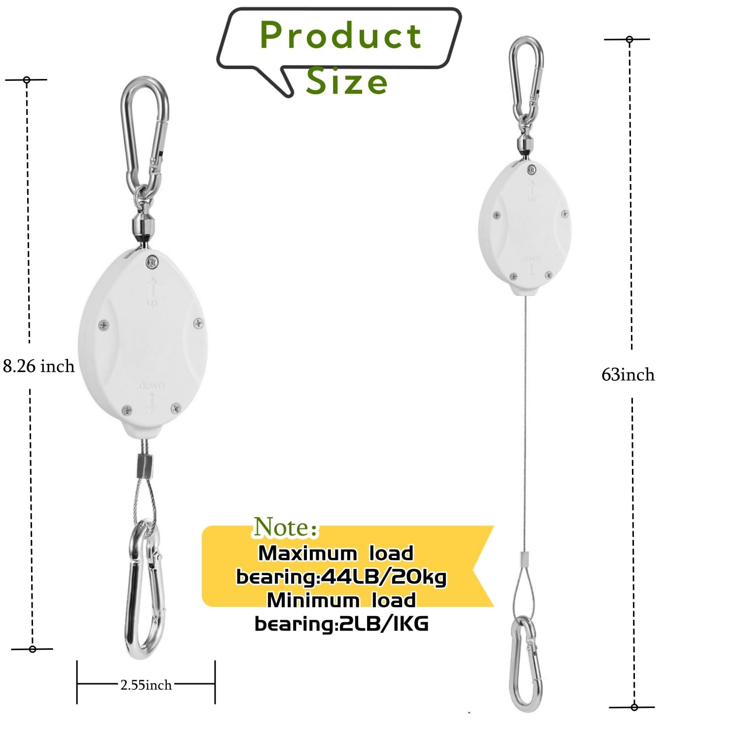 WY-BSO 2024 upgrated Adjustable Heavy Duty Plant Pulleys for Garden Baskets & Bird Feeder,2 PCS Plant Pulley Hangers with 2 PCS White Metal Ceiling Plant Hooks (White-2 pcs with Swivel Connector)