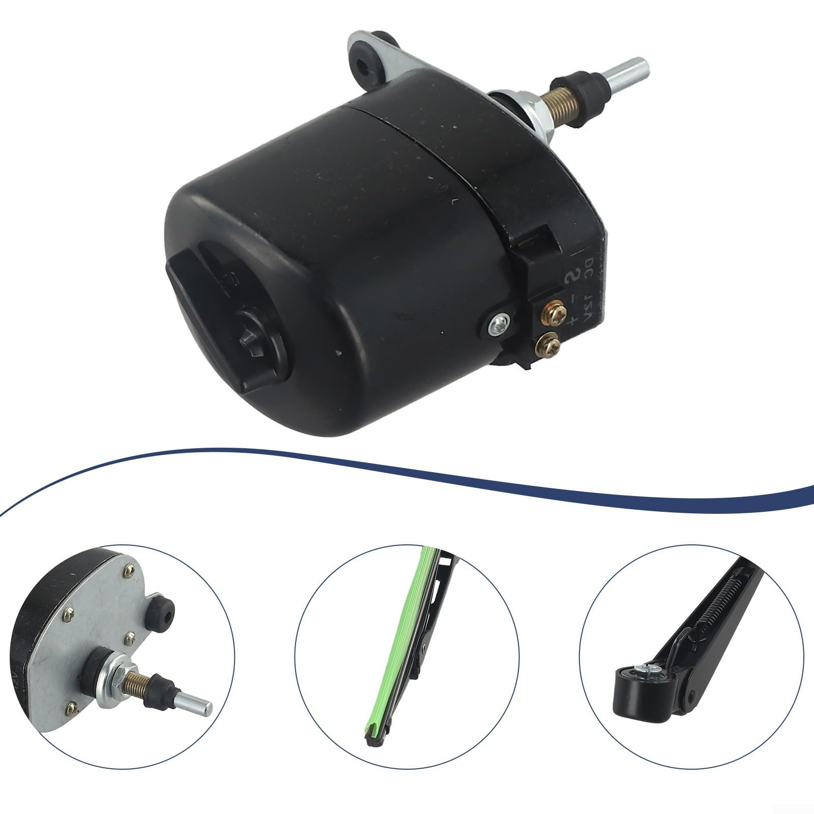 Moteur d'essuie-glace 12 V avec lames pour bateaux de pêche, camping-cars, tracteur, caravane, VTT, UTV - Design innovant et fiable (moteur + essuie-glace)