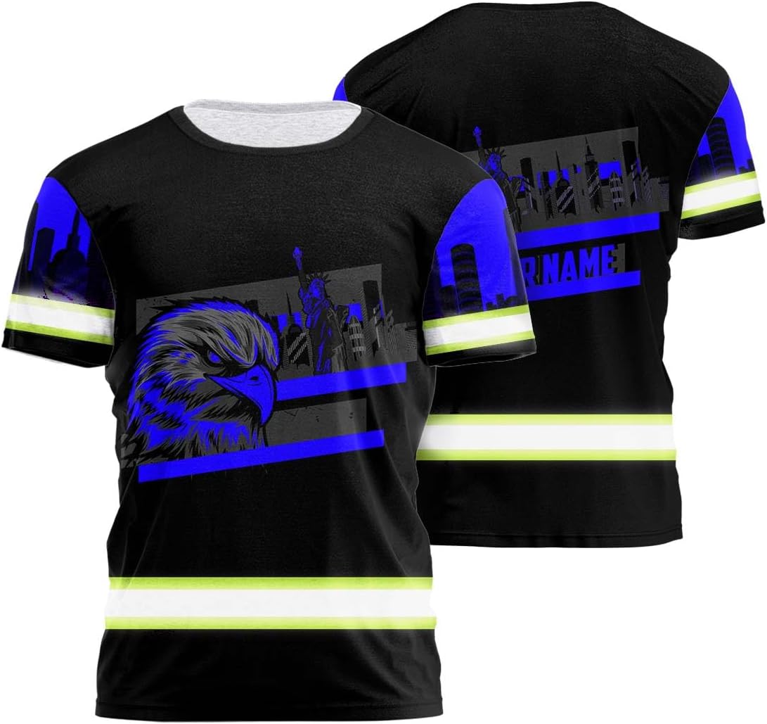 Eagle US Flag High Visibility Shirt for Men Hi Vis Shirt Custom Name Class 3 Reflective Safety Shirts Workwear