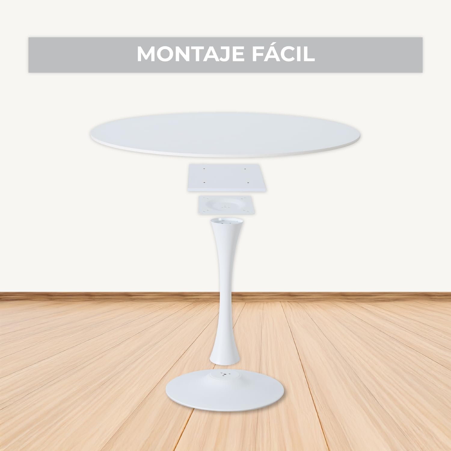 MEUBLE Cosy Scandinave Mesa de Comedor Redonda Escandinava 2-4 Personas para Salón Cocina, Madera de Ingeniería y Metal, Blanco, 80x80x73cm