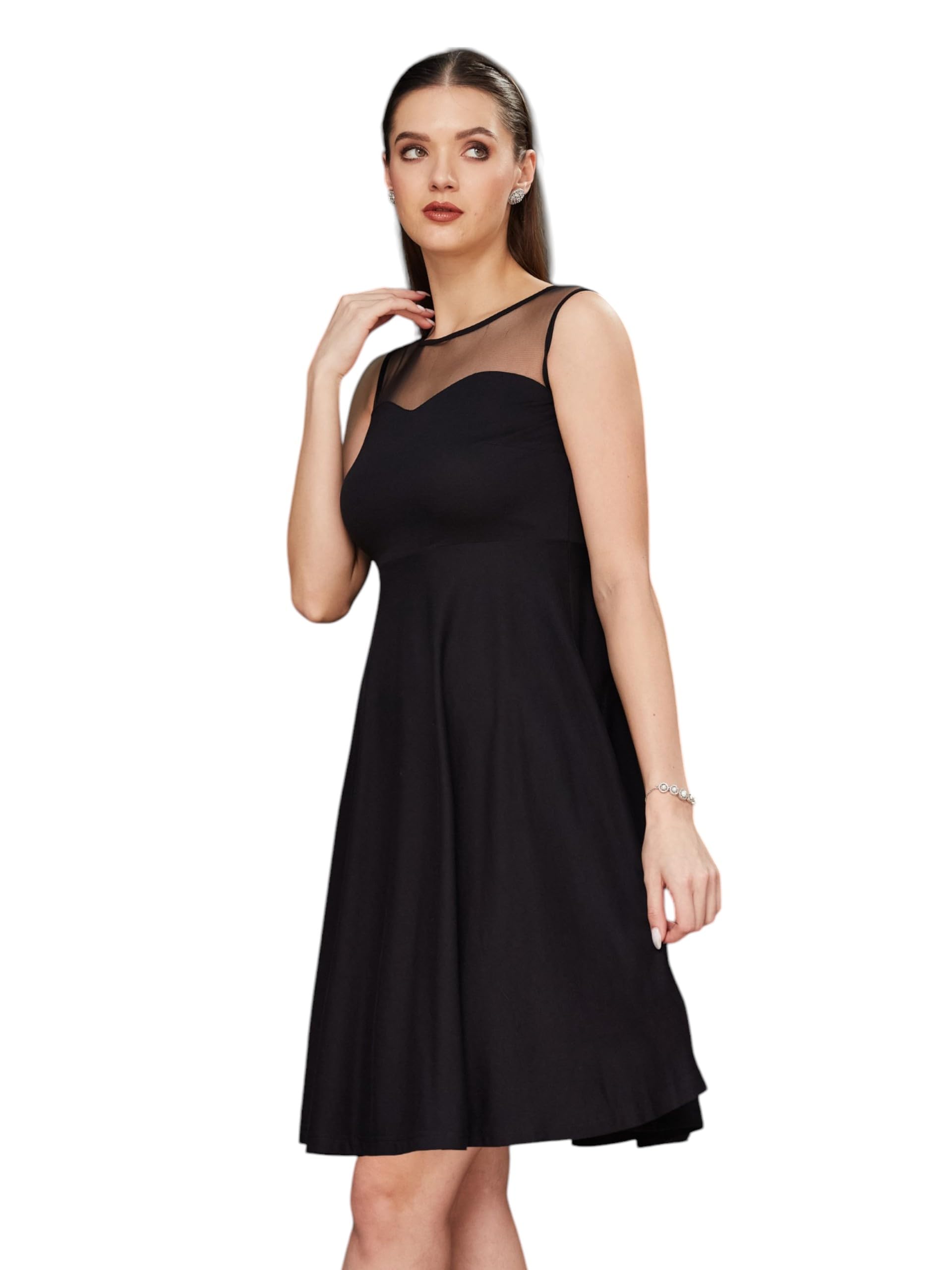 miss chase Women's Round Neck Sleeveless Back Cut Out Bow Mini Skater Dress-picture-28