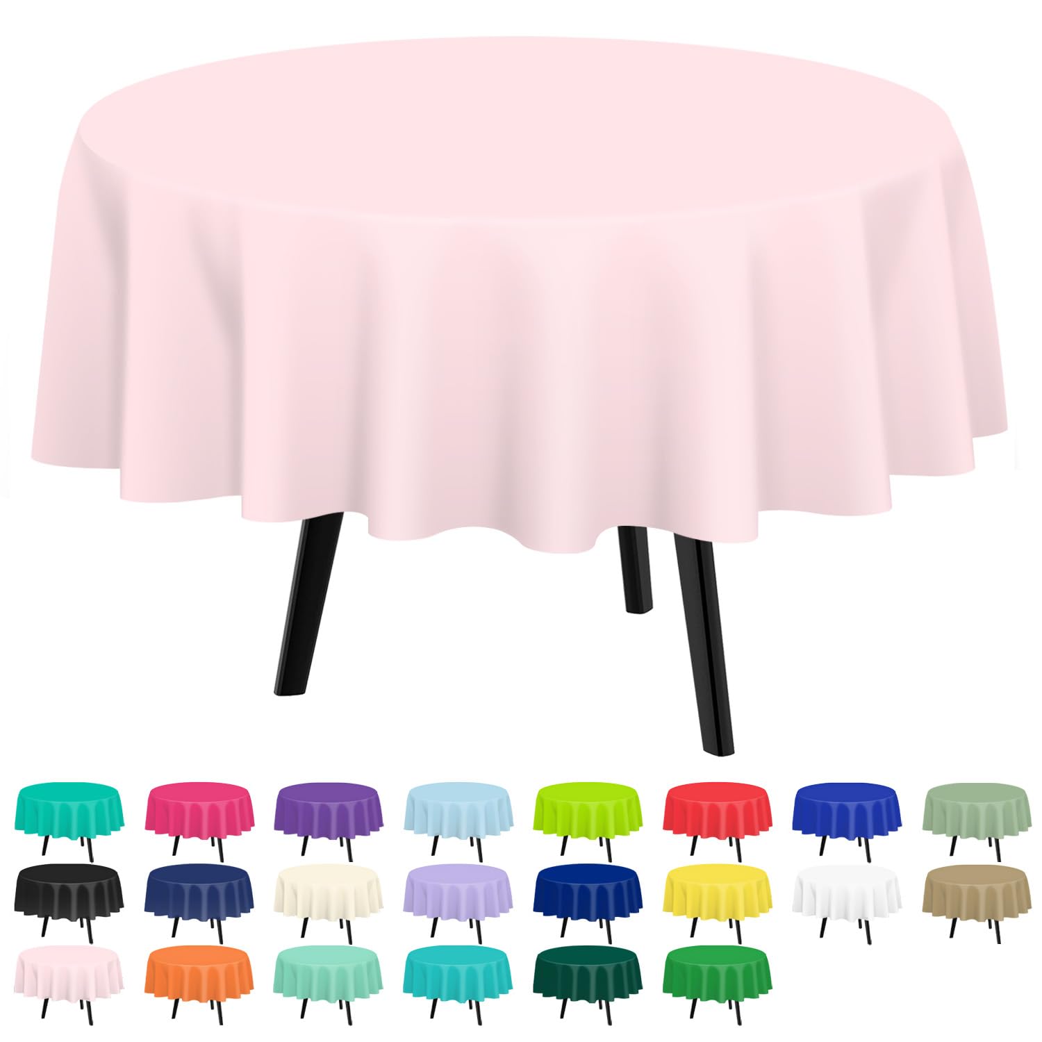 QIKSION Pink Round Tablecloth 6 Pack, 84 Inch Plastic Table Cloth Disposable for Parties