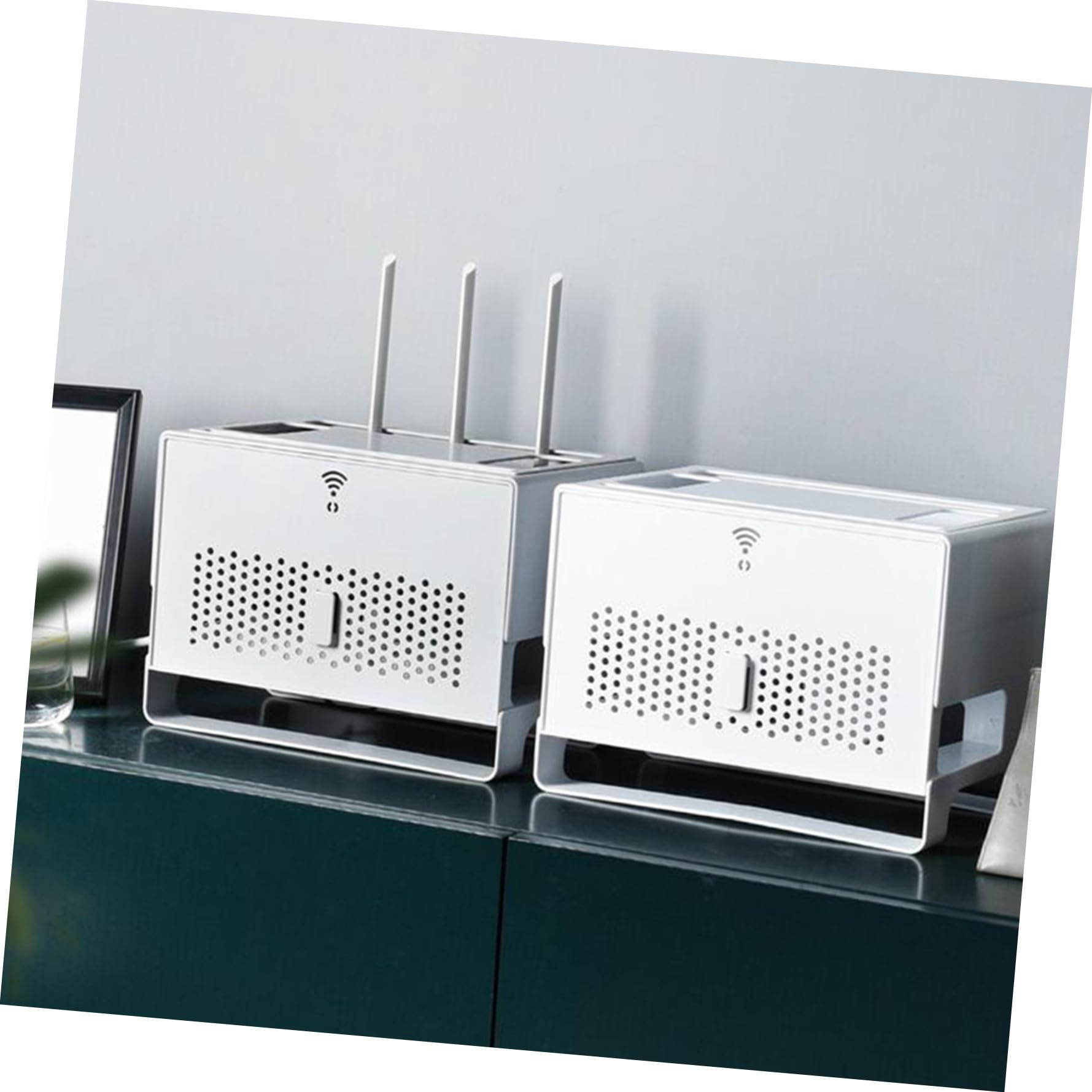 Contenitore Router Bianco Doppio Strato in Abs, Smontabile | Gestione Cavi Rete, Pannello Superiore Removibile, Schienale Traforato per Dissipazione, Uso Casa e Ufficio