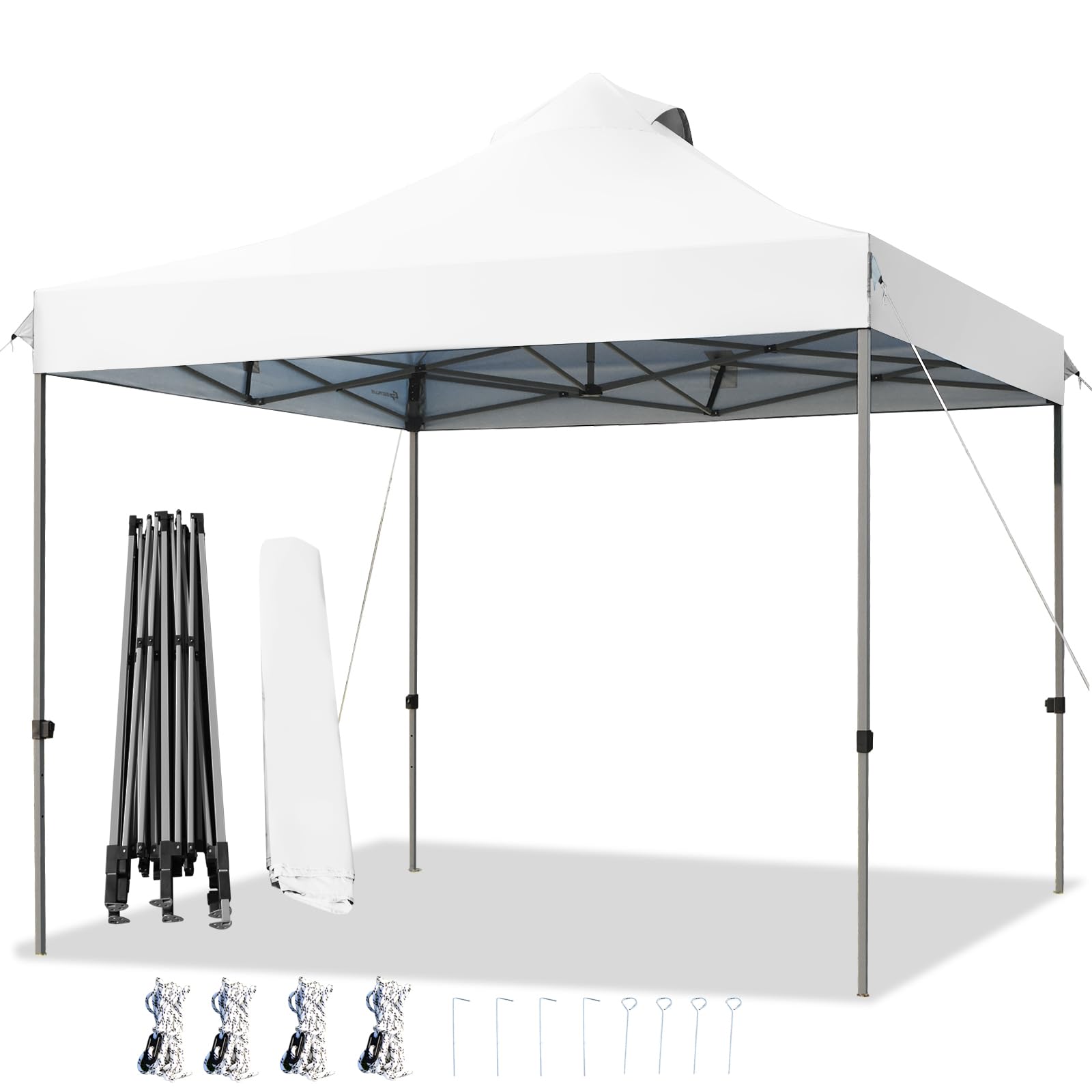 COSTWAY Tonnelle Pliable 3x3M, Tente de Jardin Imperméable Protection UV 50+, 3 Hauteurs 305/320/335 cm avec Sac de Rangement à roulettes, pour Fête Marché Patio (Blanc)
