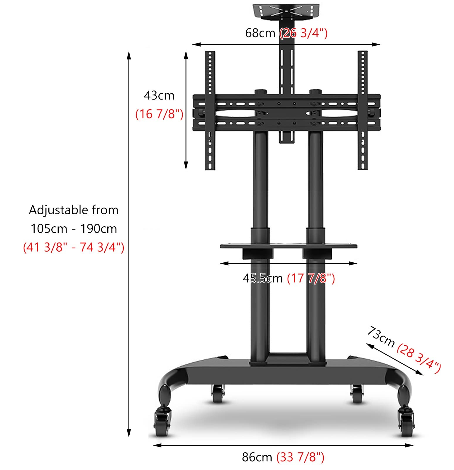 Support TV Roulant Extra Large pour téléviseurs intelligents de 3 270 Pouces Hey Duty Base Gestion des câbles TV au Sol avec roulettes réglable en Hauteur Robuste