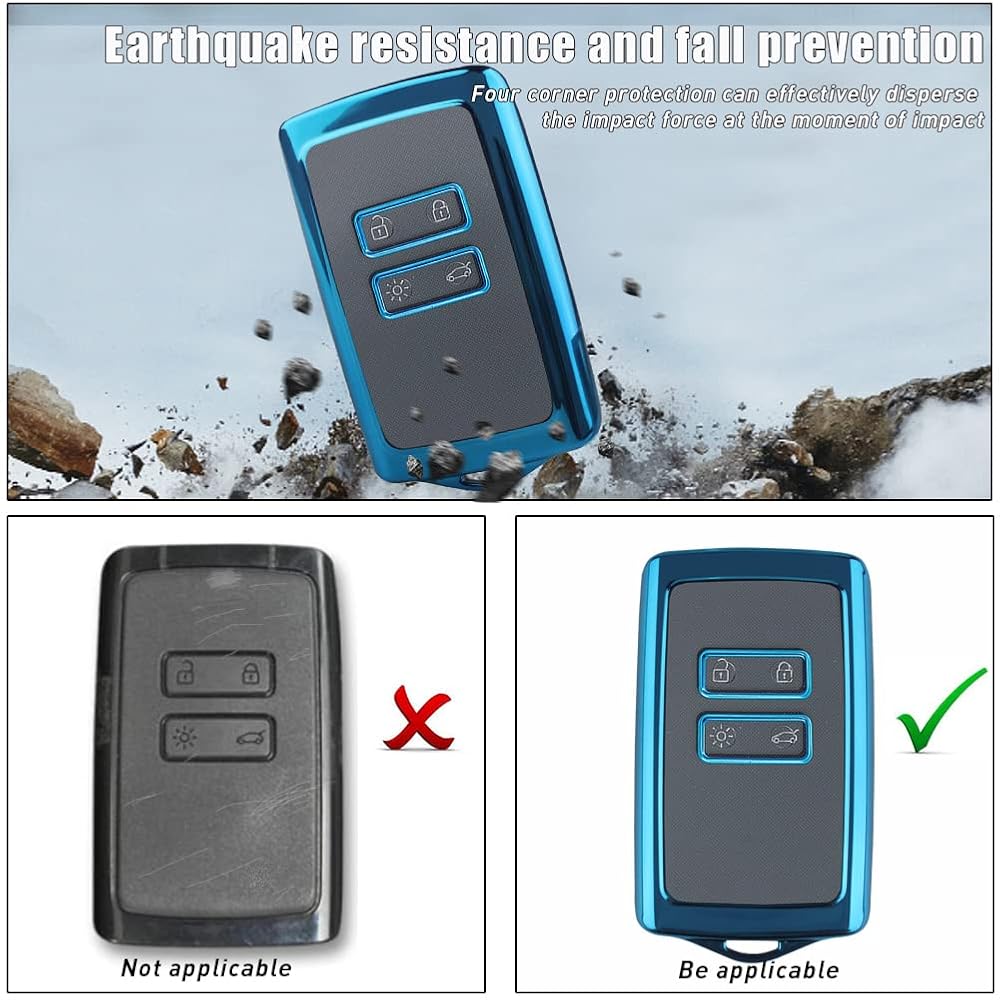 Delamiya Autoschlüssel Hülle Für Renault - TPU Silikon Schutzhülle Mit Schlüsselanhänger, Kratzfest