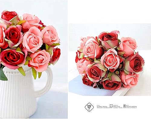 Miniatura 6 de Rosas artificiales, arreglo de 10 cabezas, ramo de flores de seda, moral glorioso para el hogar, oficina, fiestas y decoración de bodas