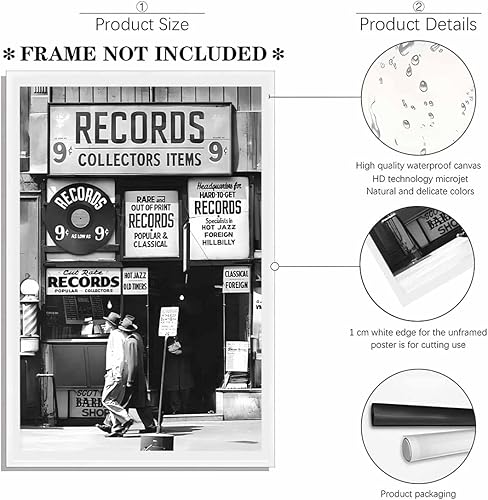 Miniatura 2 de Póster vintage de tienda de discos a la moda, fotografía en blanco y negro, arte de pared, retro, moderno, estético, lienzo impreso para amantes de