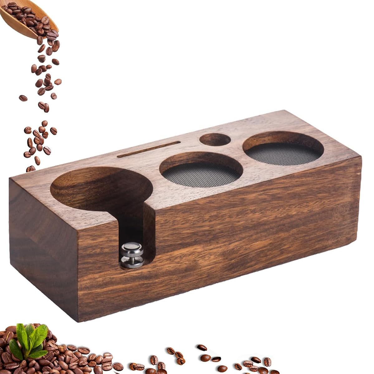 Beler Brown Tamper Station Wood 58 Mm, Tamper Station Made Of Walnut Wood For Portafilter 58 Mm, Barista Espresso Station For Espresso Accessories With Silicone Cushion (58 Mm)