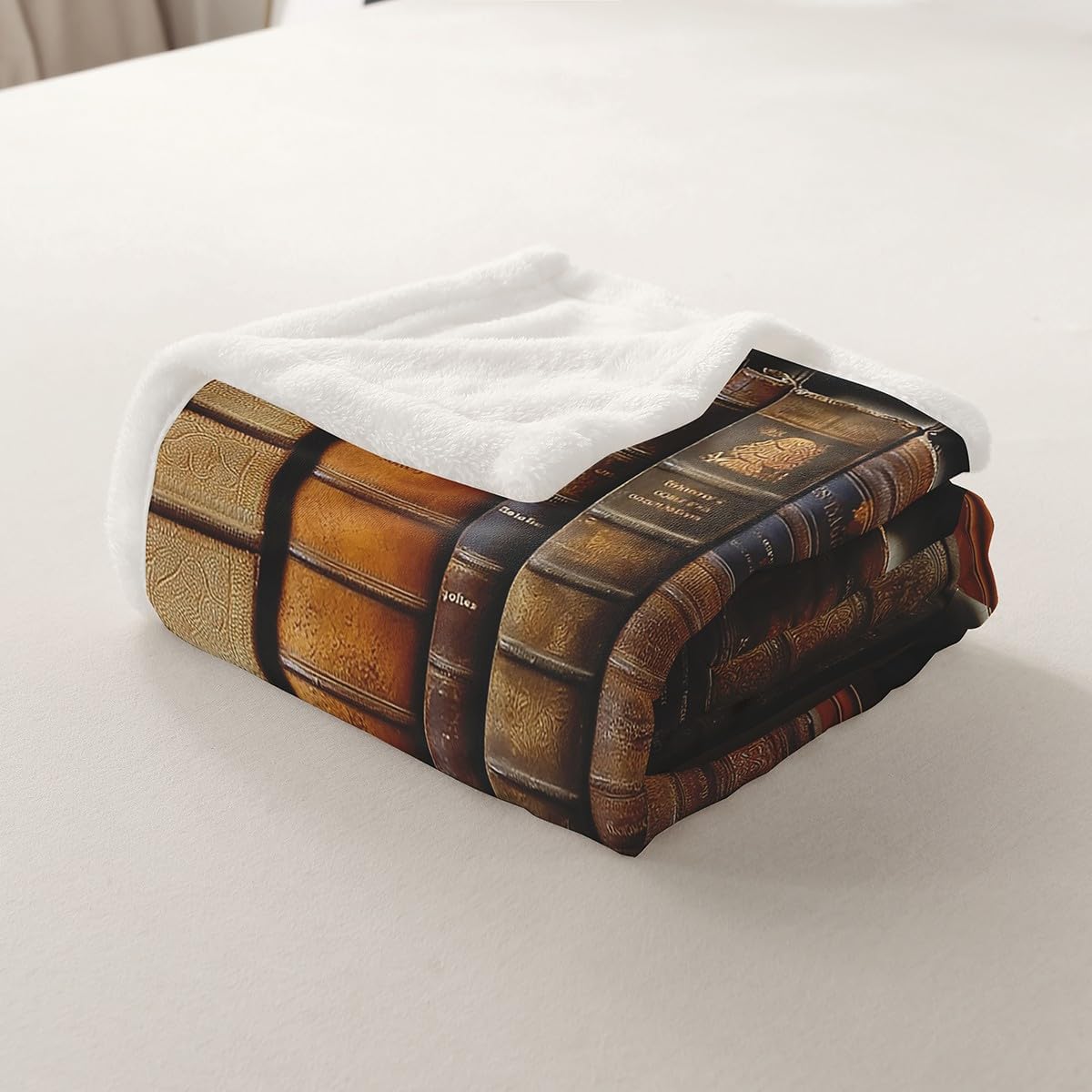 Erosebridal Vintage Library Throw Blanket for Couch, Retro Bookshelf Sherpa Blanket, Literary Books Themed, Book Lovers Gifts, Old Fashion Decoratives