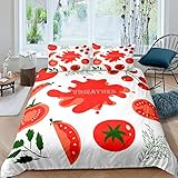 Juego de funda de edredón con diseño de tomates rojos para niños, niñas, adolescentes, fondo blanco, funda de edredón de microfibra, 3 piezas, con 2 fundas de almohada King (sin edredón)