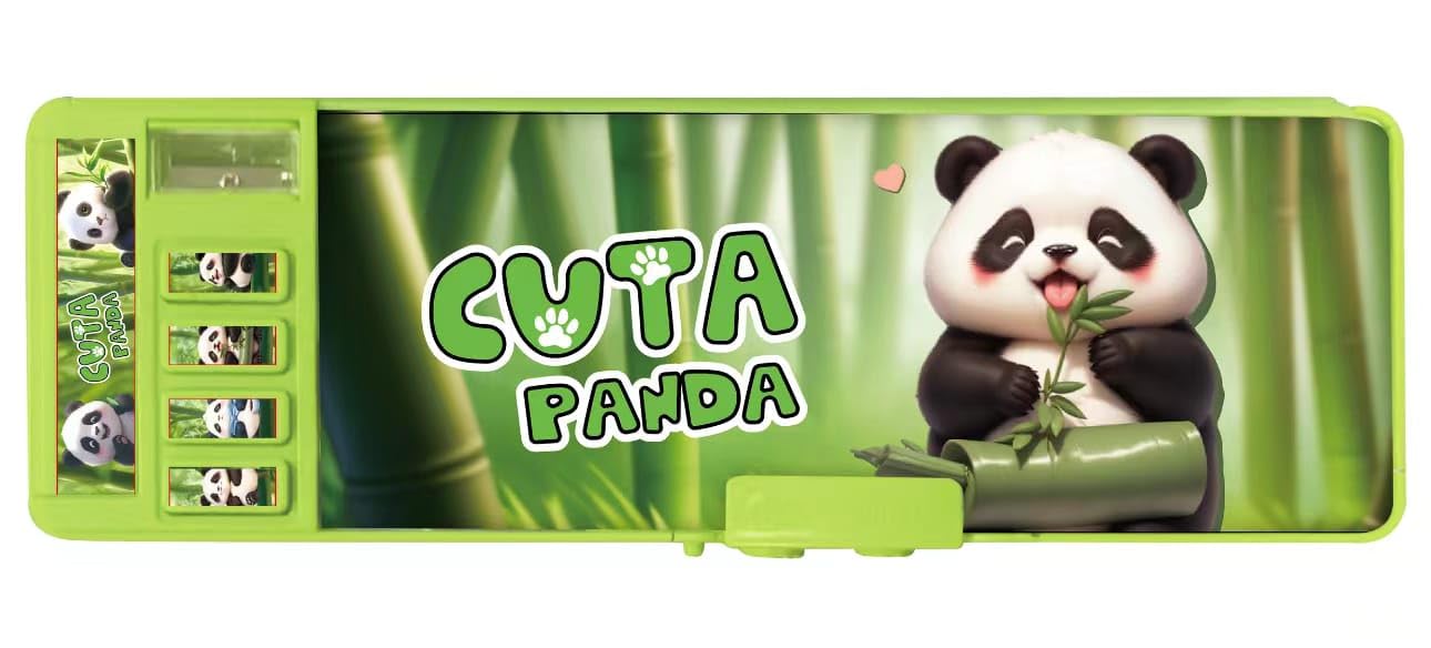 WireScorts Multifunctional Panda Lock Compass for Kids, Pencil Case for Boy & Girl, Magnetic & Password Lock Compass Box for Boys, Panda Theme Pencil Case Return Gifts for Kids - Green