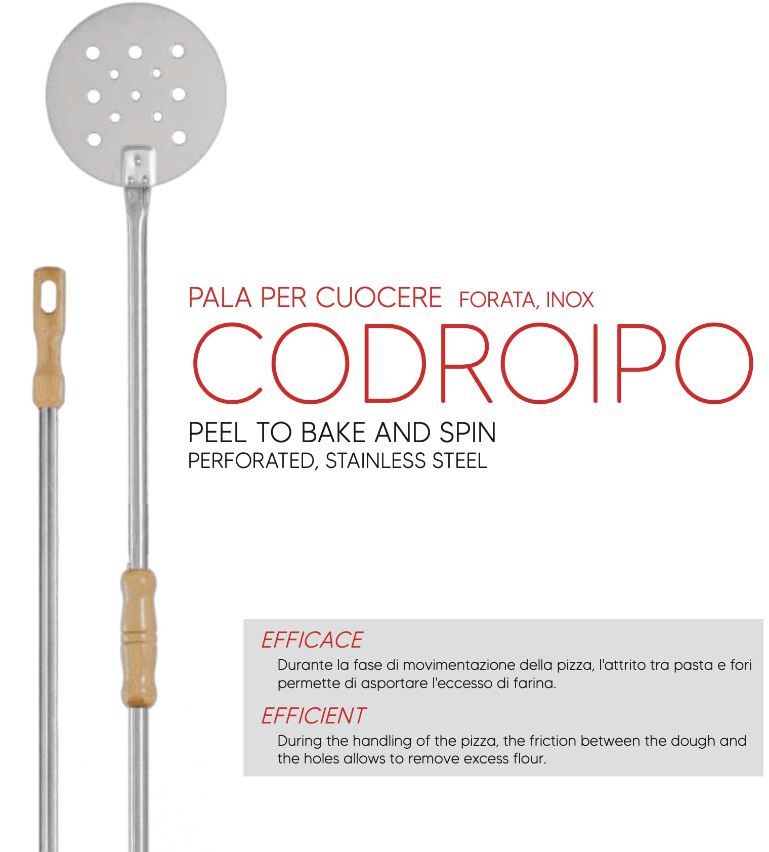 Pala per cuocere forata inox ø 18 cm h. 170 cm