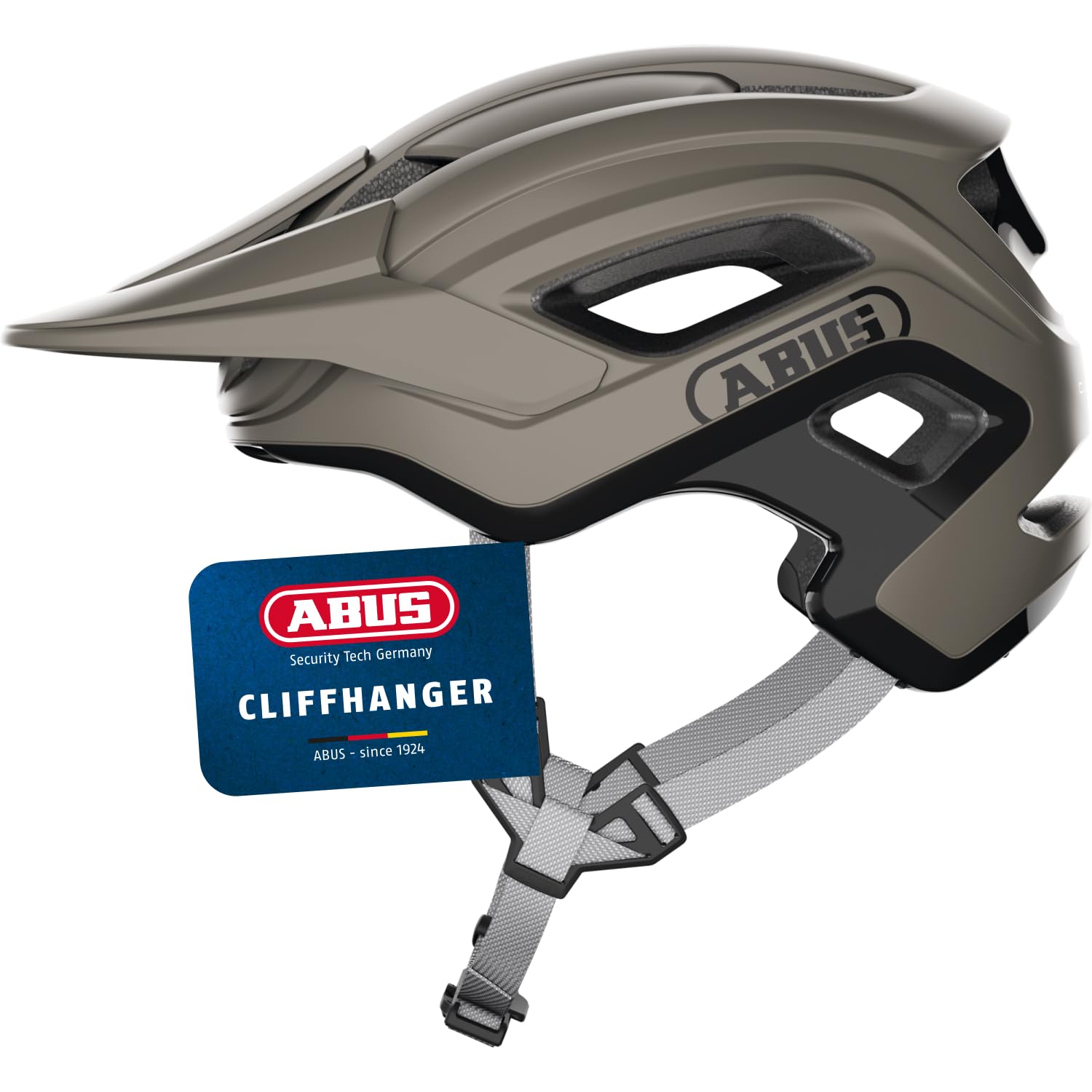 ABUS Cliffhanger Casco MTB, Dust Grey, Talla M | Casco MTB para singletrail y enduro, cierre magnético, visera ajustable, almohadillas lavables