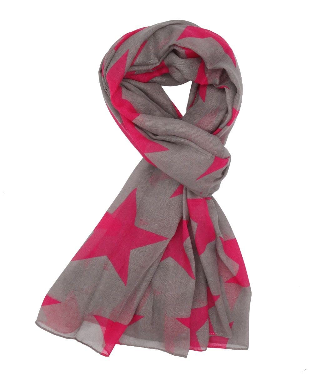 The Olive House Women's Pink Cerise Blue The Olive House® Big Star Scarf Cerise Pink And Grey