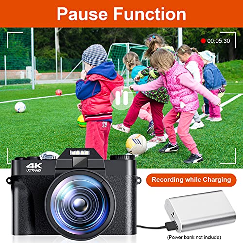 4K Digital Camera 48MP Vlogging Camera for YouTube 30FPS WiFi Video Camera 4K Camcorder with 3\" LCD HD Screen Camera 1080P 16X Digital Zoom Camera Wide Angle Lens with 32GB SD Card and 2 Batteries