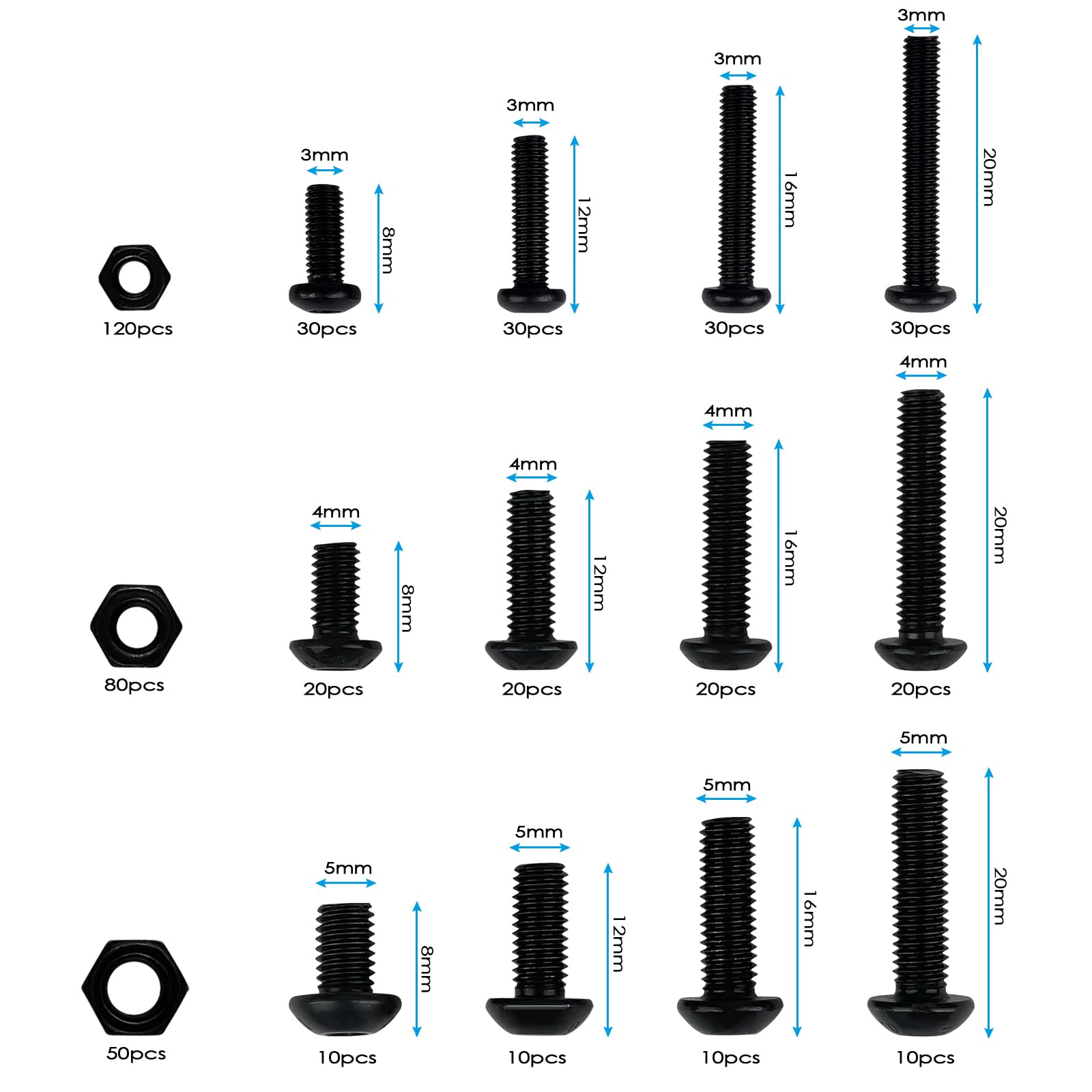 K Assortimento Di Dadi E Bulloni Da 918 Pezzi - Bulloni, Dadi, Rondelle Piatte E Altro Con Testa Esagonale M2, M3, M4, M5 In Acciaio Inossidabile 304 - Foto 8