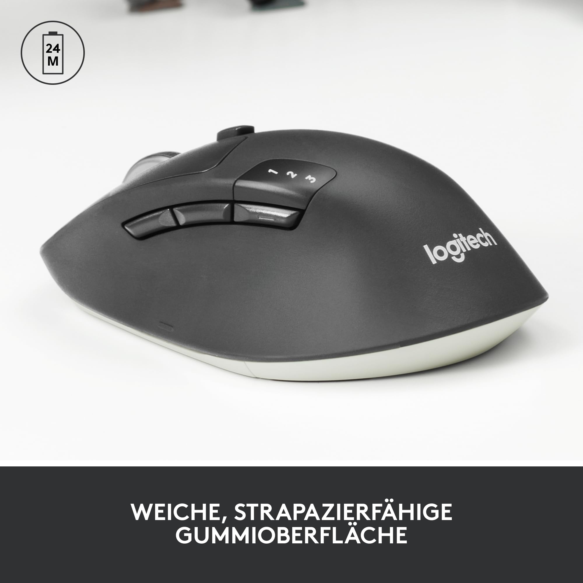Logitech M720 Triathlon Multi-Device Kabellose Maus, Bluetooth, USB-Unifying-Empfänger, 1000 DPI, 6 programmierbare Tasten, 2-Jahres-Batterie, Für Laptop, PC, Mac, iPadOS - Grau