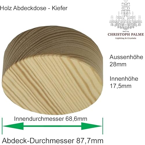 3 Stk. Baldachin Verteilerdose Holz Kiefer mit Zubehör ø 85x28mm Verteilerbaldachin Aufputzdose Anschlussdose Echtholz