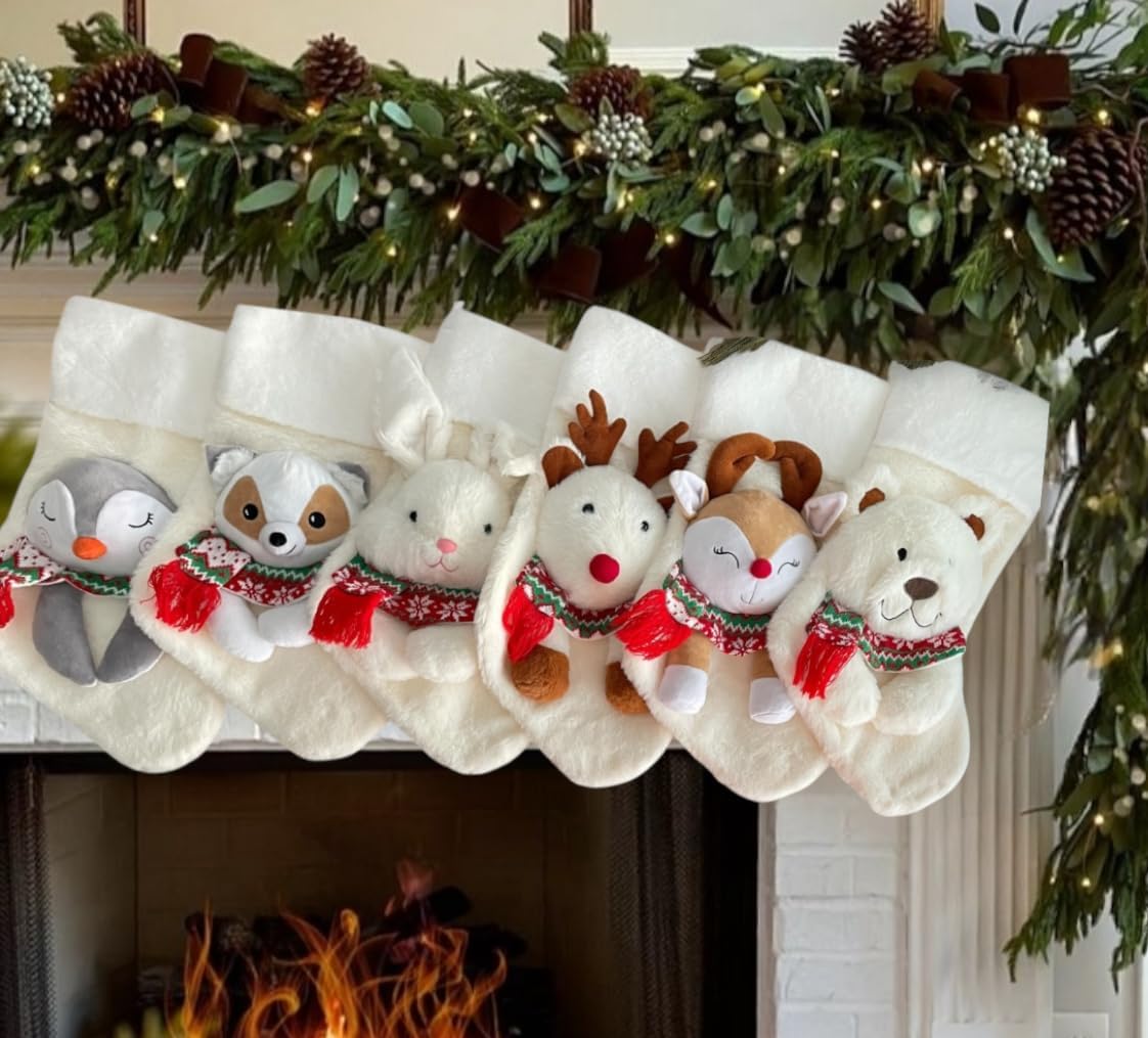 Christmas Stockings 18" Large Stockings, Christmas Decoration Gifts for Kids, Polar Bear, Reindeer, Fox, Penguin (Arty Polar Bear)