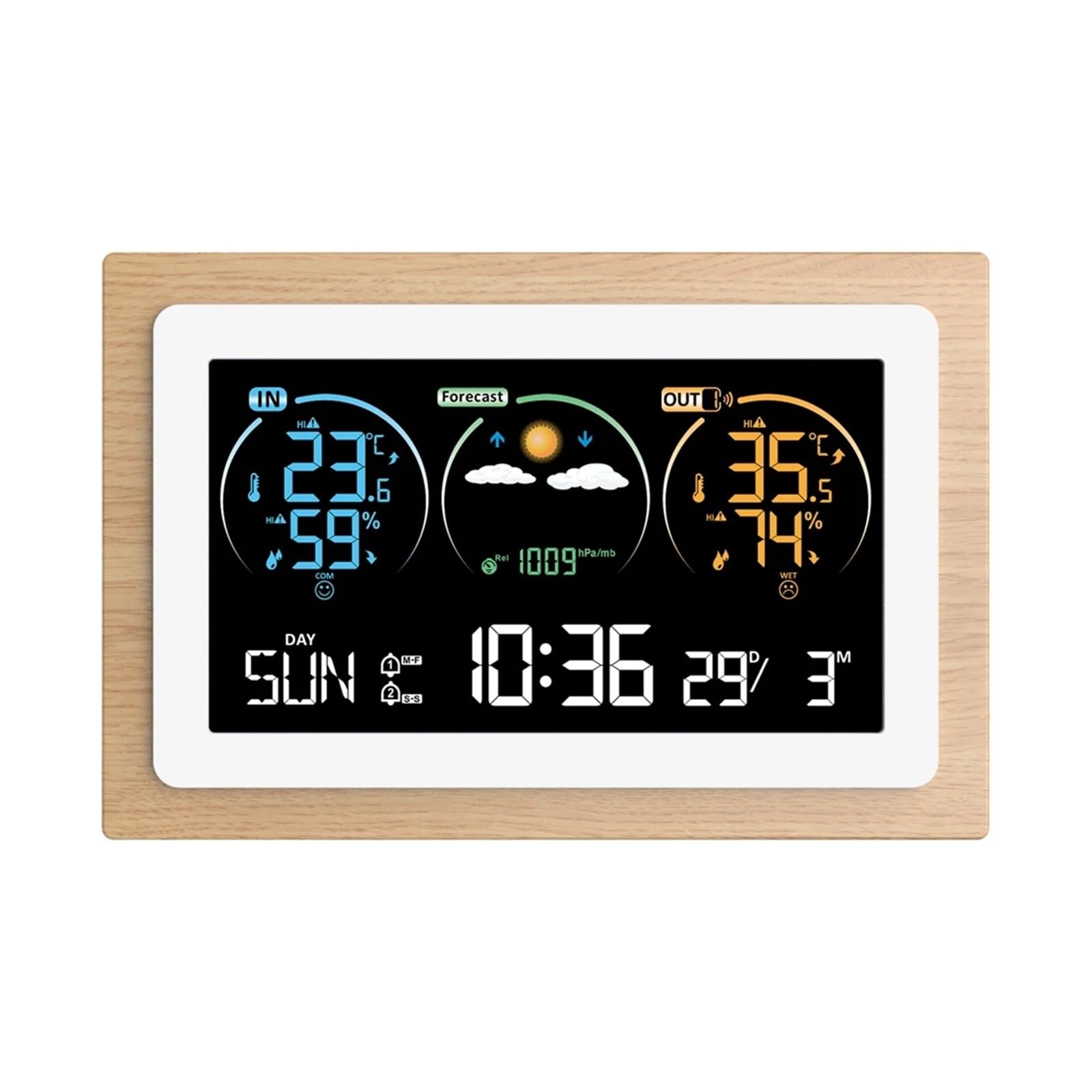 Digital VA Color Wood Weather Station Home Temperature Humidity Air Pressure Monitor Wall Alarm Clocks Wireless Forecast Sensor