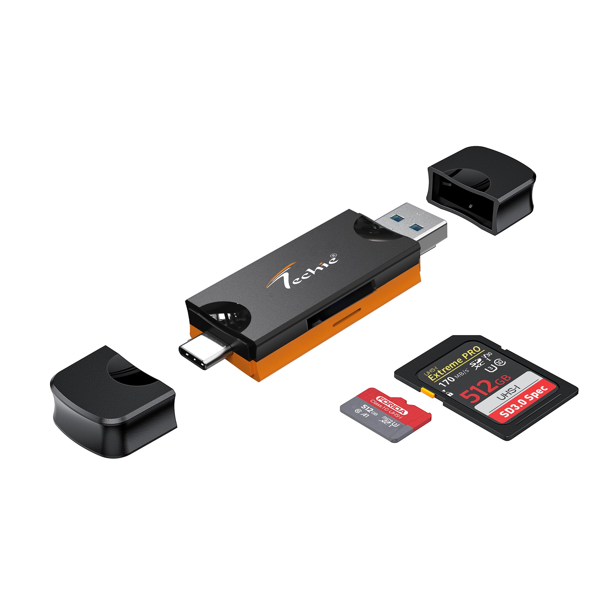 Techie USB-A/USB-C 2 in 1 SD/TF Card Reader Black Orange-picture-19
