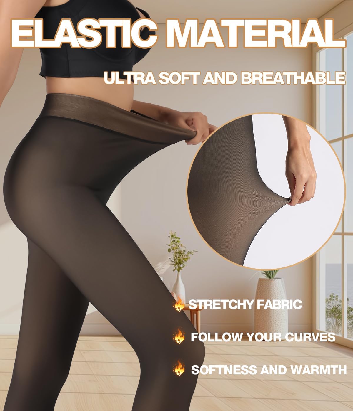 Fleece Lined Tights Women,Fake Translucent Thermal leggings Winter Warm Pantyhose Skin Colored - Image 7