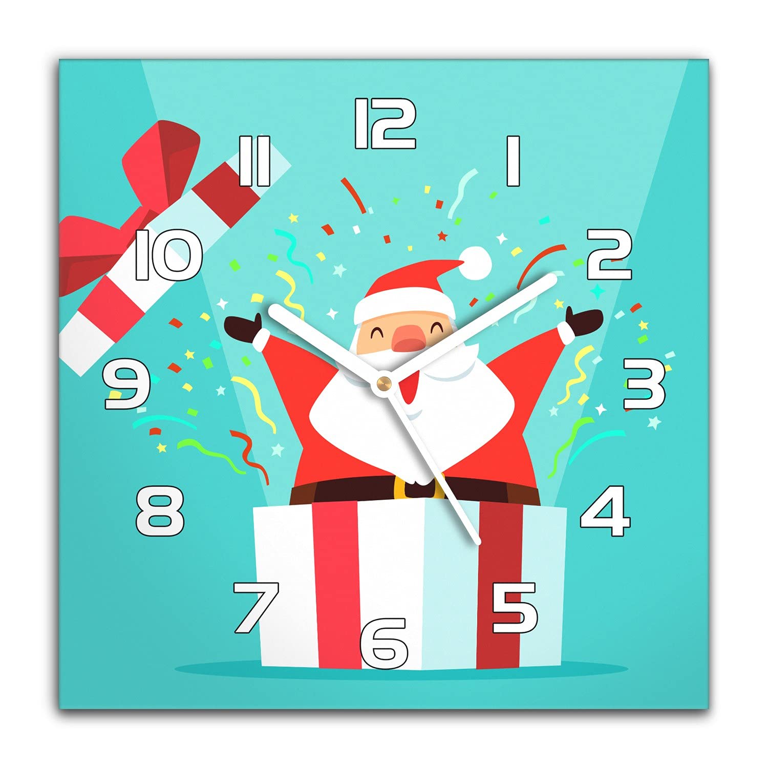Horloge cuisine et salon Noël en verre moderne 30x30 cm Coloray