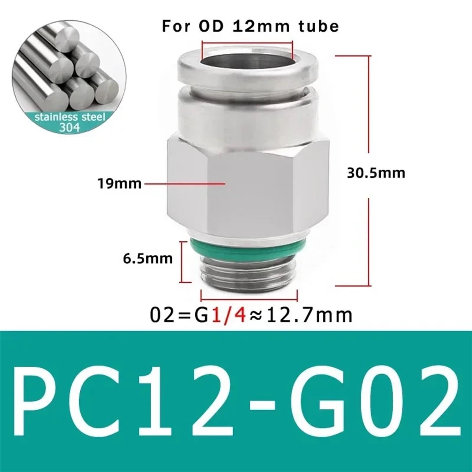 Conector de manguera de aire de acero inoxidable 304, conector de tubo neumático de rosca G for PC, 1/8, 1/4, 3/8, 1/2, M5, BSPT, acoplamiento rápido, 10 Uds.(Color:PC12-G02)