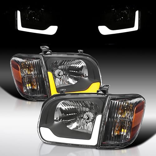 Autozensation Compatible con Toyota Tundra 2005-2006 carcasa negra con lente transparente LED Switchback faros + luces de esquina, par izquierdo y
