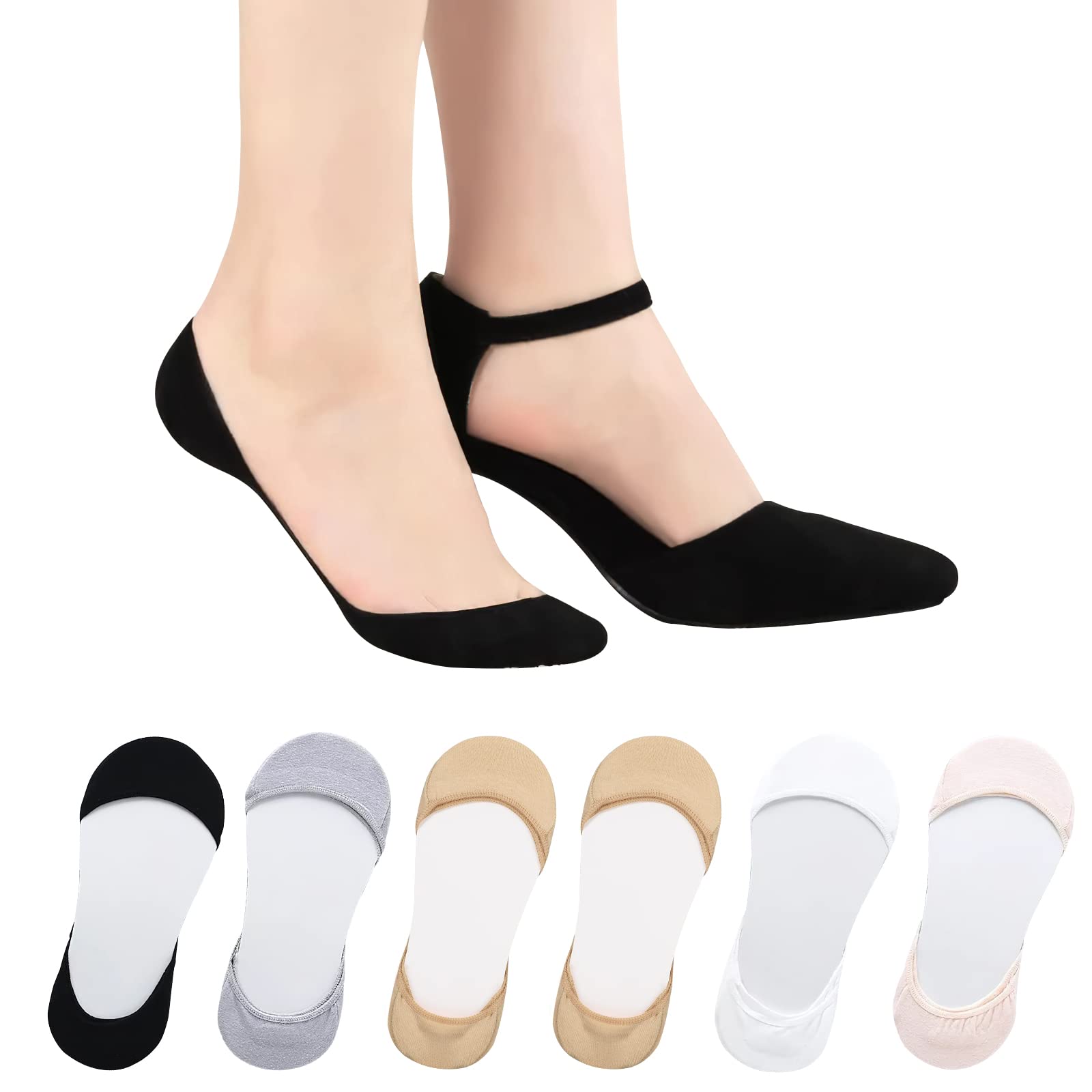 AYPOW 6 Paar Damen Füßlinge Unsichtbare Socken für High Heels, Baumwolle Ultra Low Cut Liner Unsichtbare Socken, Weiche Söckchen Ballerina Socken Sneaker Socken mit Rutschfest Silikon für Loafer