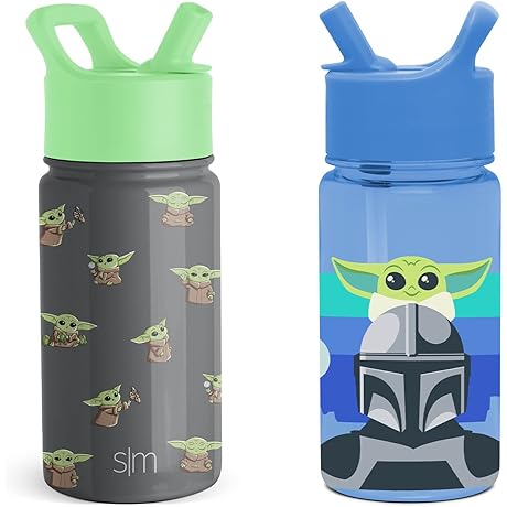 Simple Modern Star Wars Mandalorian Kids Water Bottle 2-Pack with Straw Lid