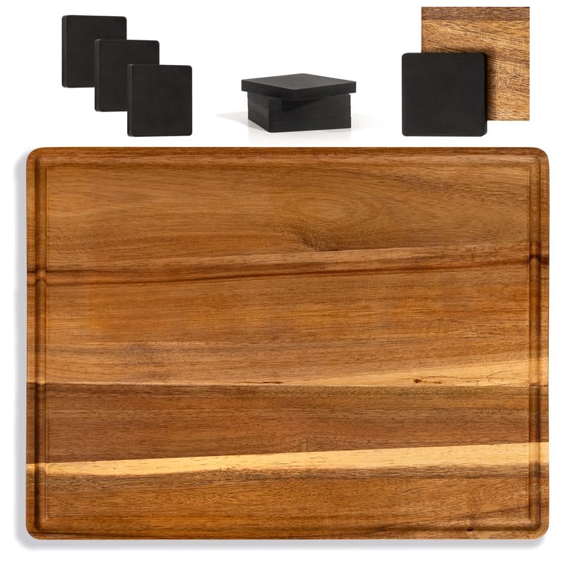 Acacia Wood Cutting Board and Chopping Boards for Kitchen, Large Reversible Butcher Block with Handles for Charcuterie, Juice Groove for Meat, Cheese Board, Vegetables, Wooden Serving Board, 16"x12"