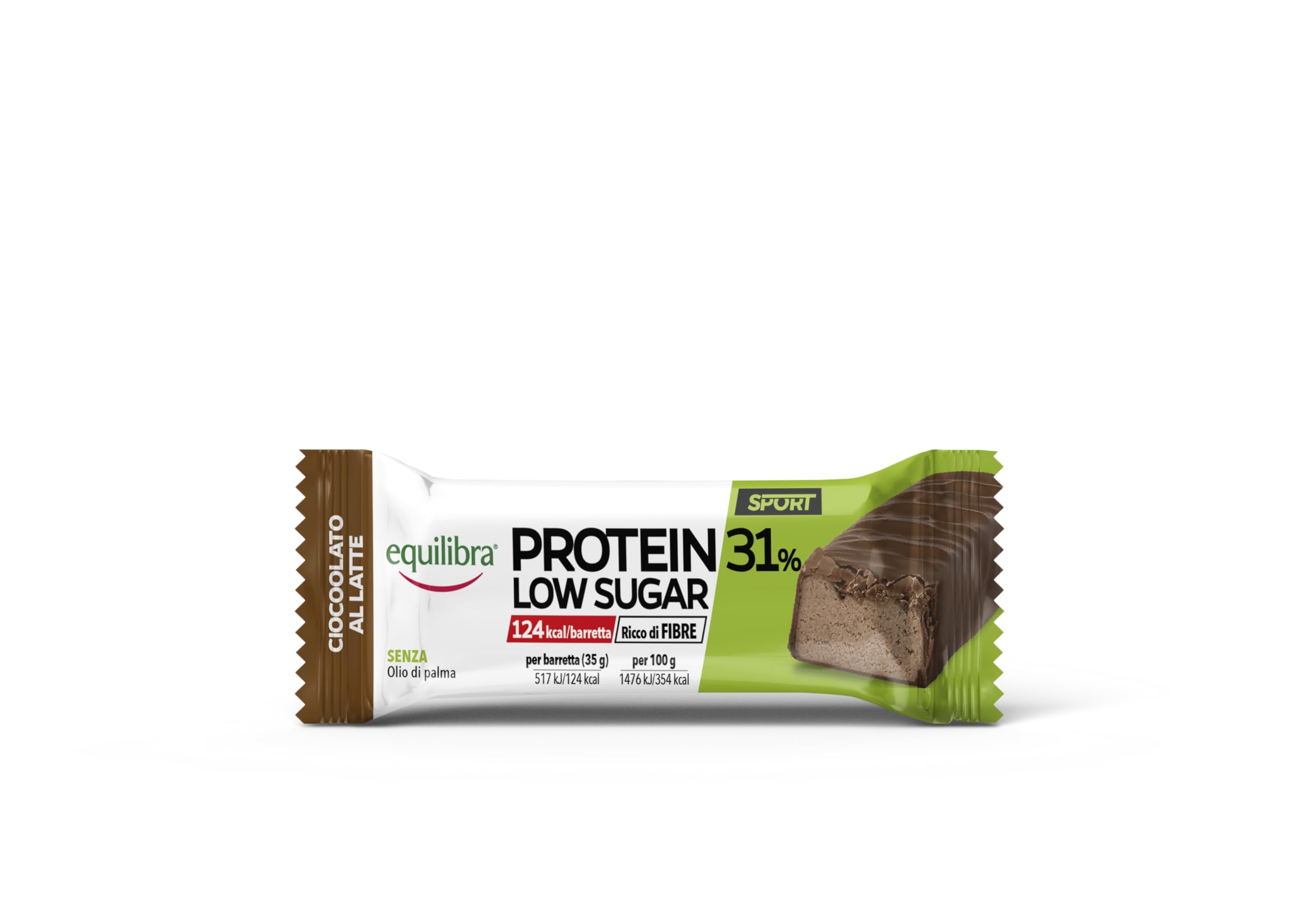 equilibra, Alimenti Proteici, Barrette Proteiche, 31% Proteine, 24x35g, Cioccolato al Latte, 124Kcal a Barretta, per il Mantenimento della Massa Muscolare, Senza Olio di Palma