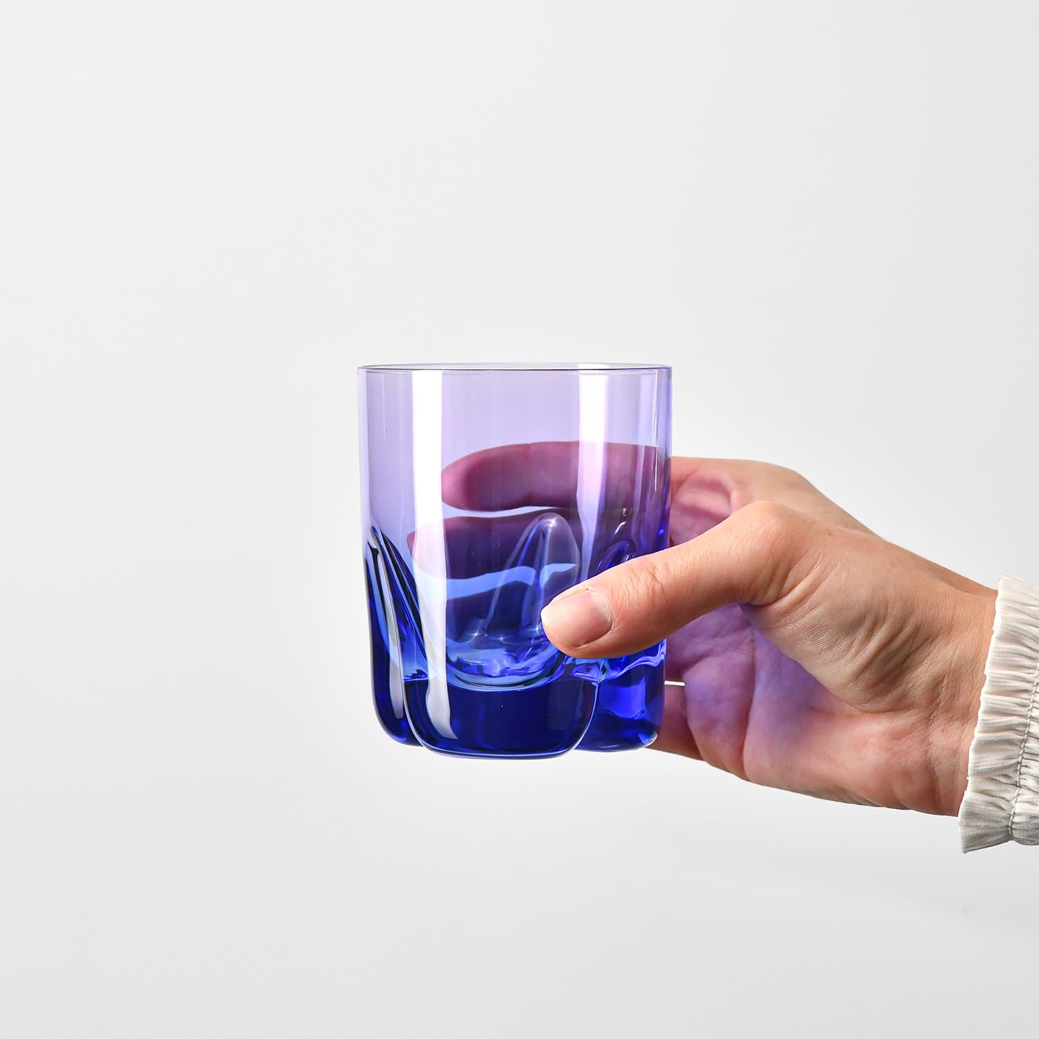 Krosno – Bicchieri da whisky 250 ml, set da 4 pezzi – Collezione Aurora – Dipinti a mano e decorati – Cristallo senza piombo – Per bourbon, rum e cocktail – Regalo – Blu scuro-Viola