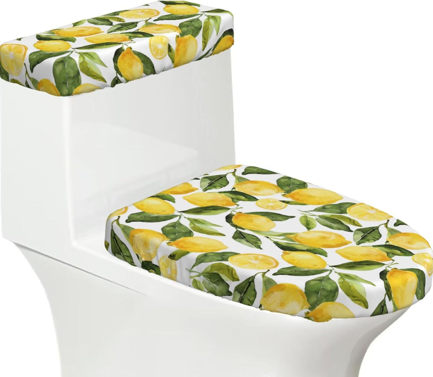Lemons Summer Watercolor Toilet Lid Tank Covers Set of 2 Universal Fit Round Oval Elongated Washable Bathroom Cover Decor for Home Hotel